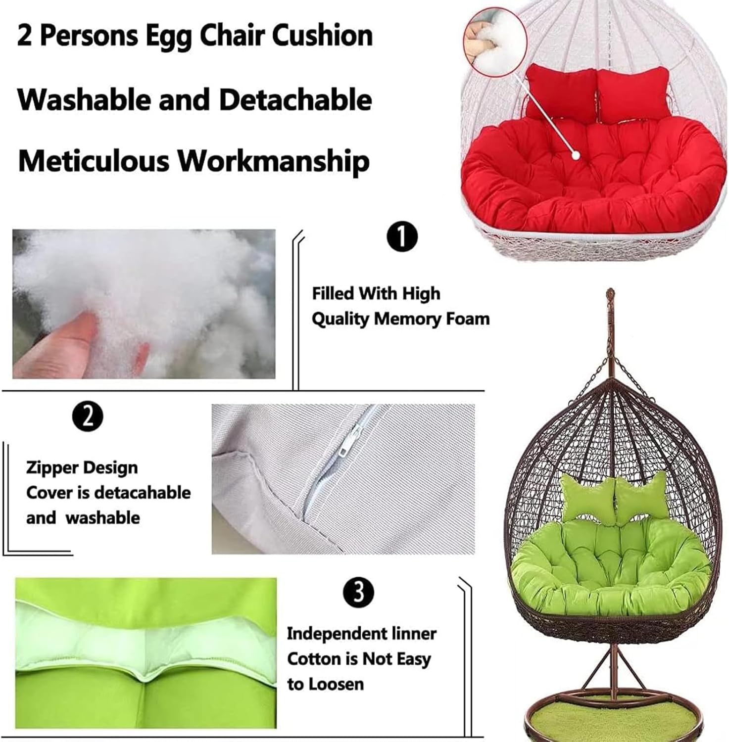 Waterproof Double Hammock Seat Cushion, Replacement Hammock Chair Pad, Removable and Washable, Suitable for Patios, Backyards, Balconies, and Hammocks J