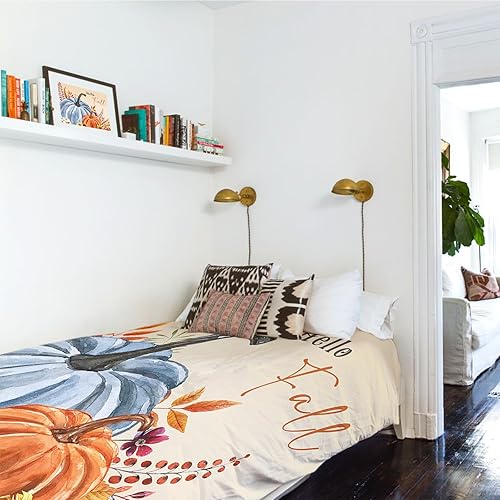 Miniatura 5 de Tapices para colgar en la pared de calabaza, hojas de arce, trigo, hola otoño, tapiz estético para dormitorio, sala de estar, dormitorio