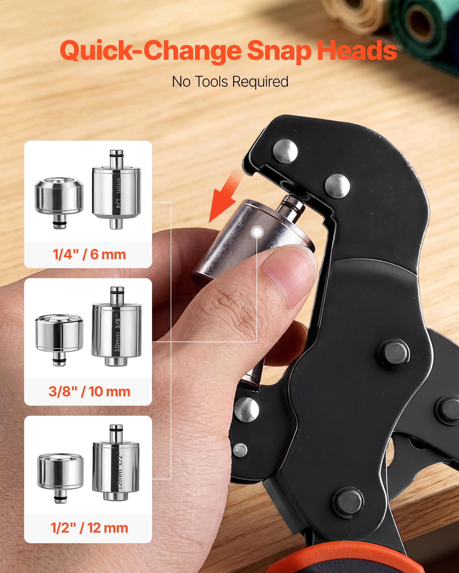 VEVOR Kit di Attrezzi per Occhielli da 6/10/12 mm 900 Pezzi con Rondelle | Pressa Occhiellatrice Manuale Punzoni Blocchi, per Pelle Cuoio Teloni Scarpe Artigianato Tessuto Lavori Fai Da Te Domestici