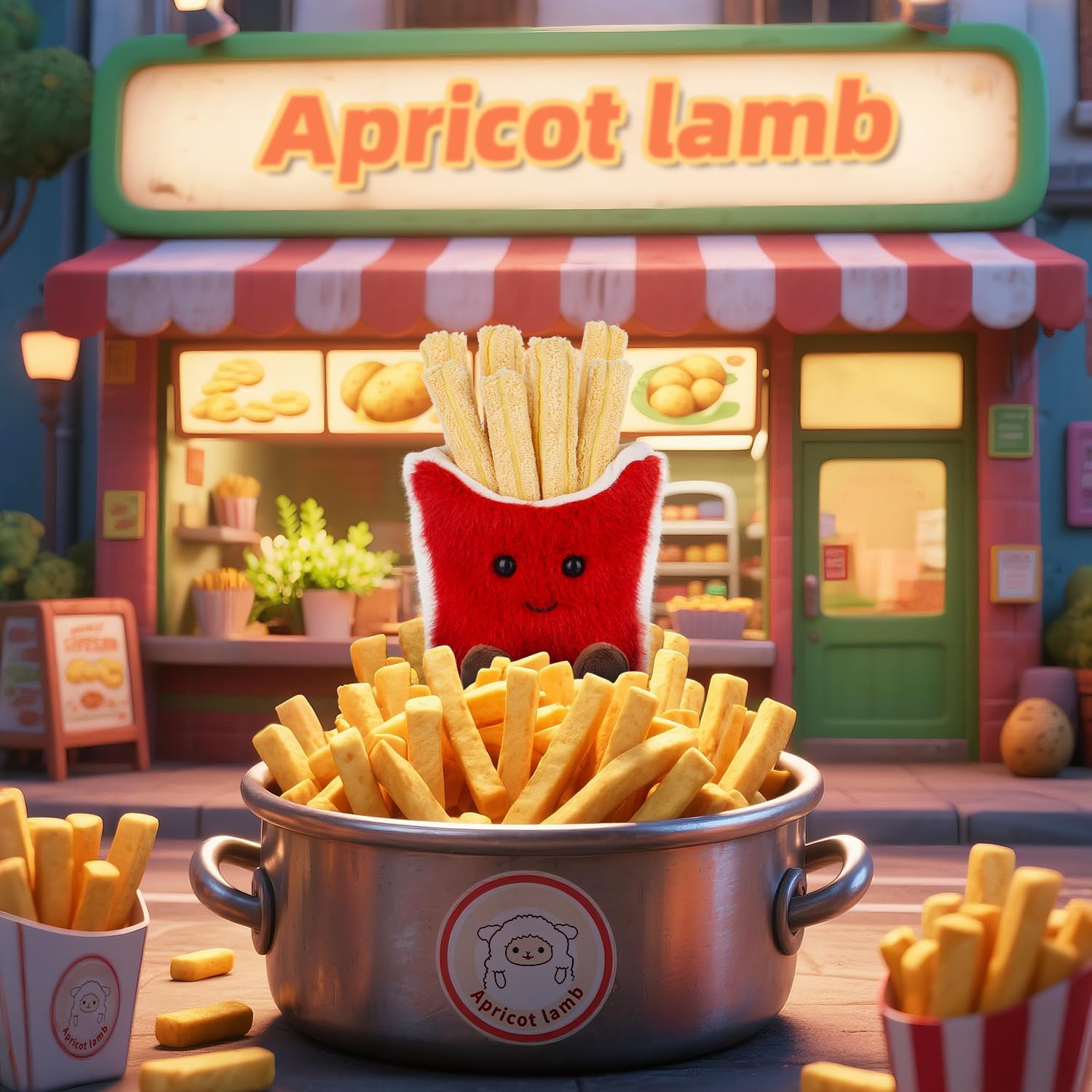 Apricot Lamb French Fries Plush Stuffed Animals for Kids, Soft Cute Plush Toys for Baby Girl and Boy, Fluffy French Fries Red