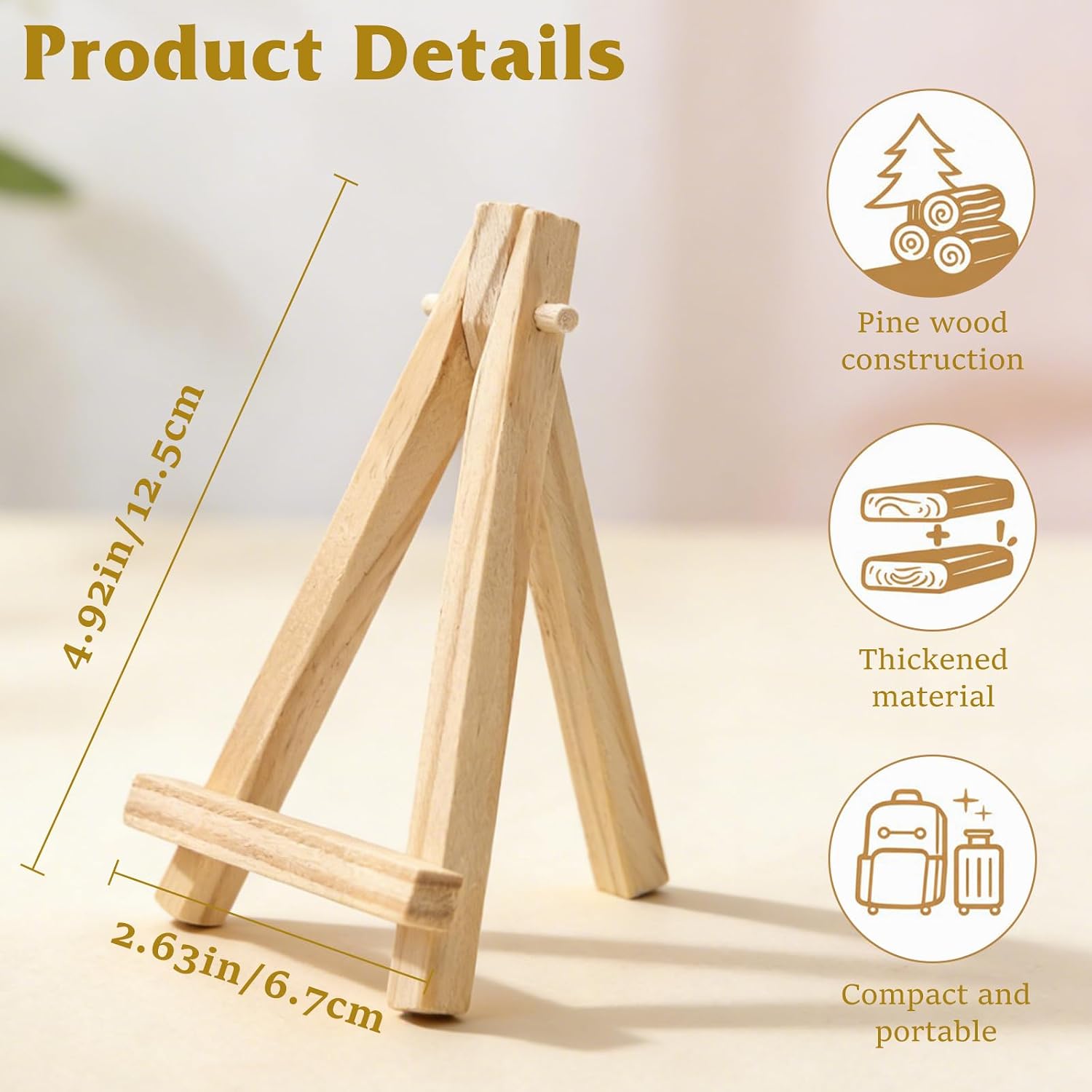12-Pack 3.93×2.36in(L×W) Mini Wooden Display Easels, Small Natural Wood Tripod Stands for Photos, Cards, and Tiny Canvas Displays