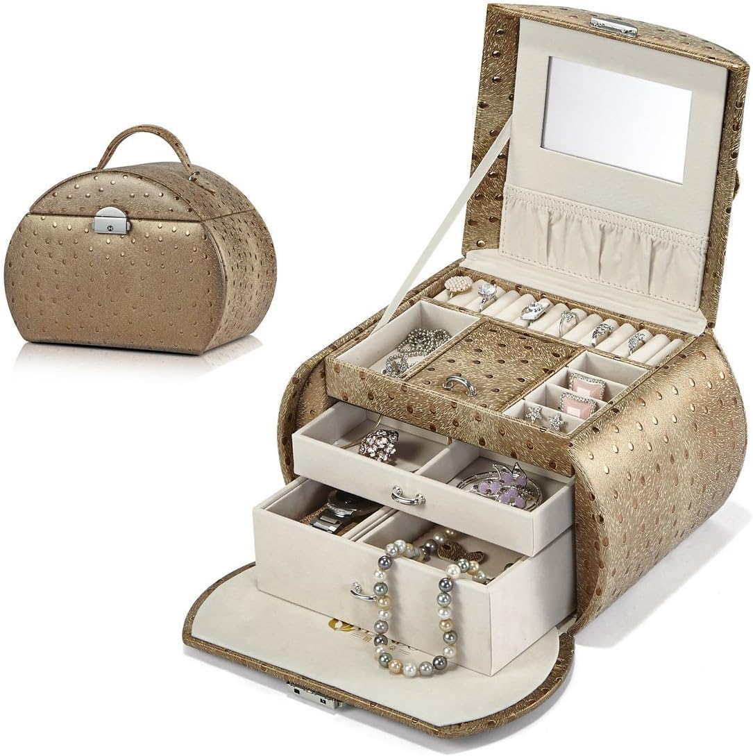 Vlando Jewelry Box from Netherlands Design Team, with Mirror and Storage Drawers (Coffee)