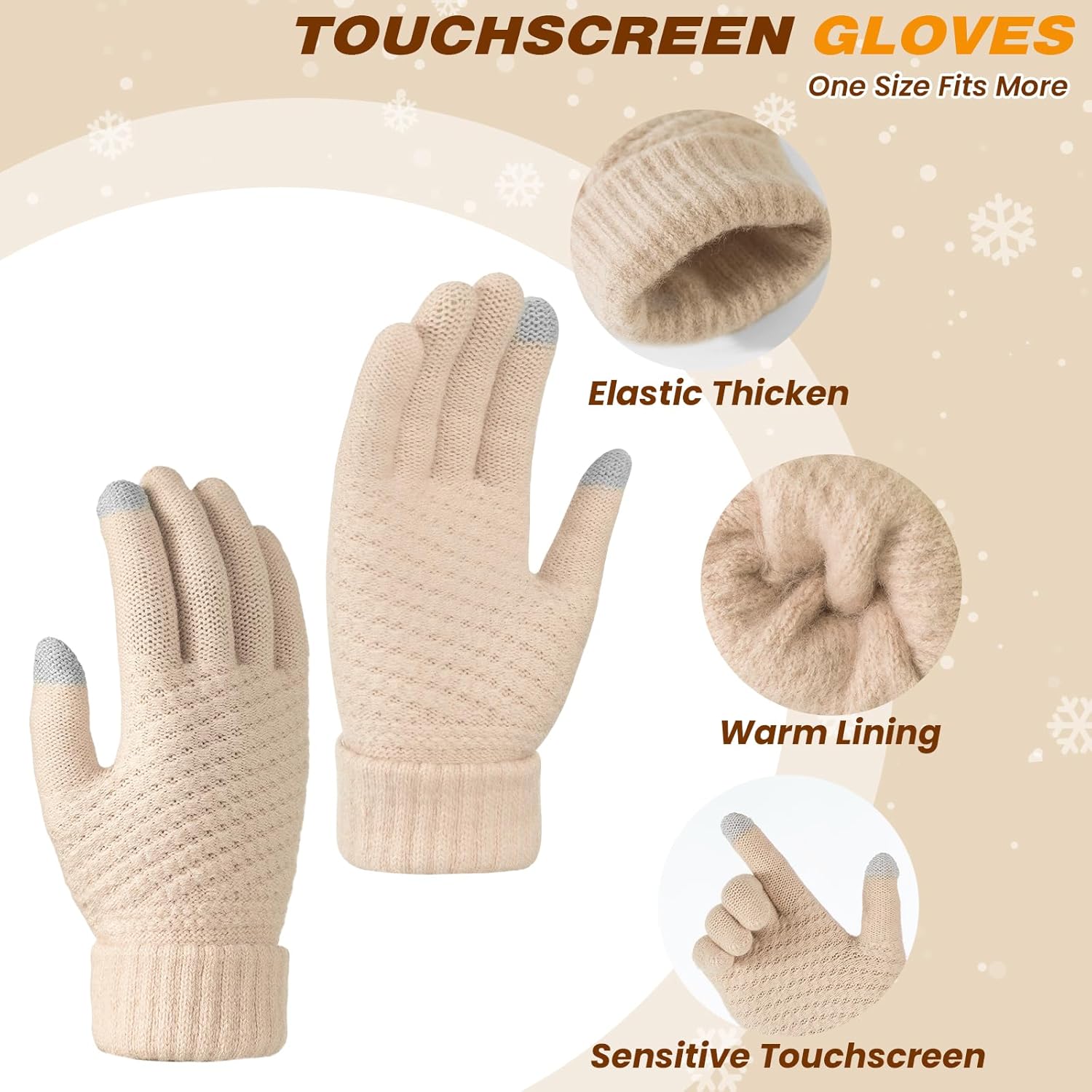 Pleneal Winter Womens Beanie Hat Scarf Gloves Set, Slouchy Beanie Knit Scarf Touchscreen Gloves Warm 3 Gift Set - Image 3