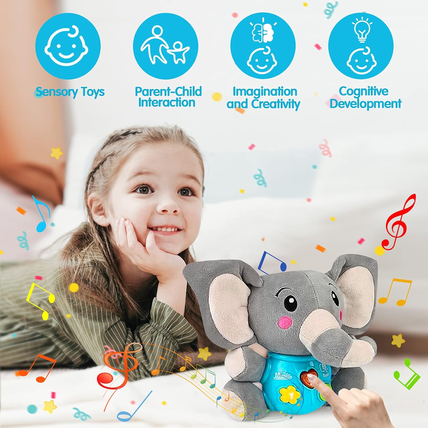Sakiyrmai Plush Elephant Music Baby Toys 0 3 6 9 12 Months, Cute Stuffed Animal Light Up Baby Toys Newborn Baby Musical Toys for Infant Babies Boys & Girls Toddlers 0 to 36 Months-Upgraded : Toys & Games