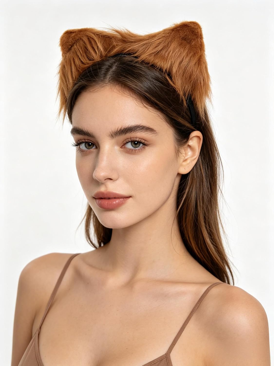 A Miaow Handmade Fluffy Cat Ears Headband Faux Fur Wolf Fox Animal Headwear for Women Adult Cosplay Halloween Party Costume