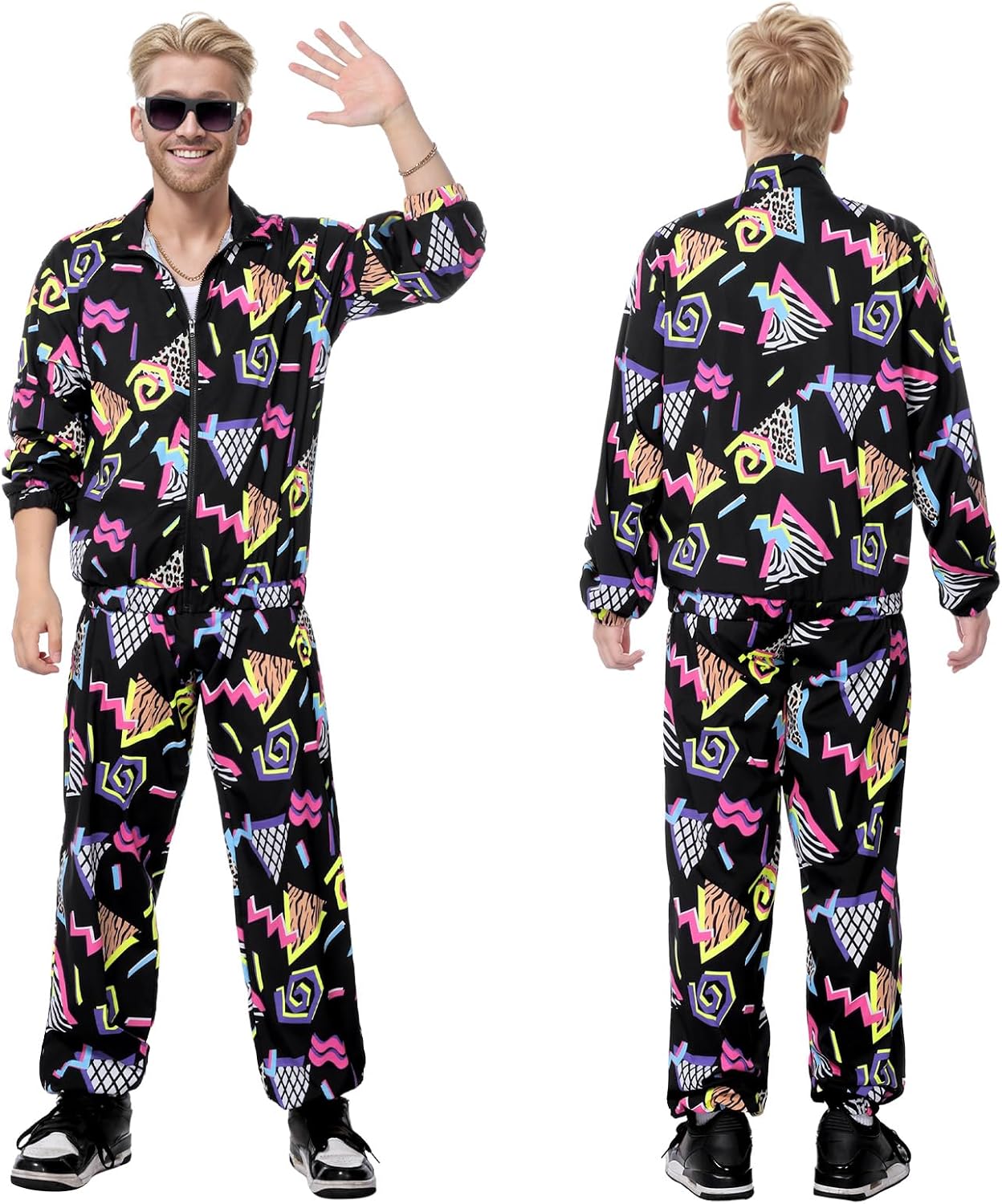 80s Tracksuit Costumes for Men 90s Hip Hop Shell Suit Costume 80s Retro Jacket Disco Costume 90s Windbreaker Set - Image 2