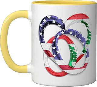 American USA Flag Wedding Anniversary Engagement Lebanon Ceramic Mug, Yellow/White