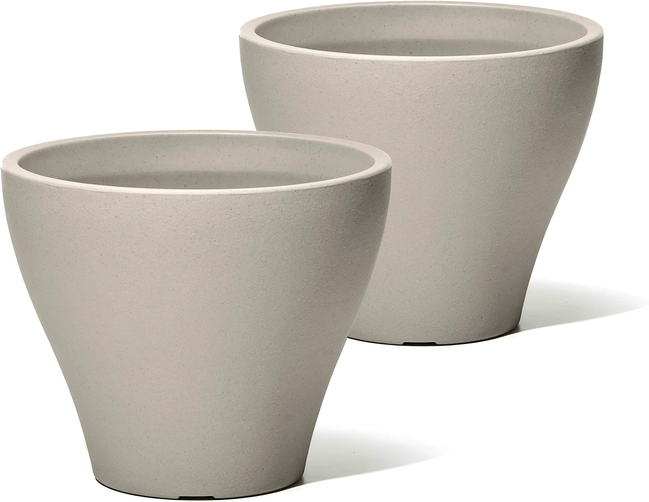 Step2 Fernway Round Planter, Large Planters for Outdoor Plants, Gardening and Flower Pot for Patio or Porch, Efficient Drainage, Durable Plastic, Concrete, 2-Pack