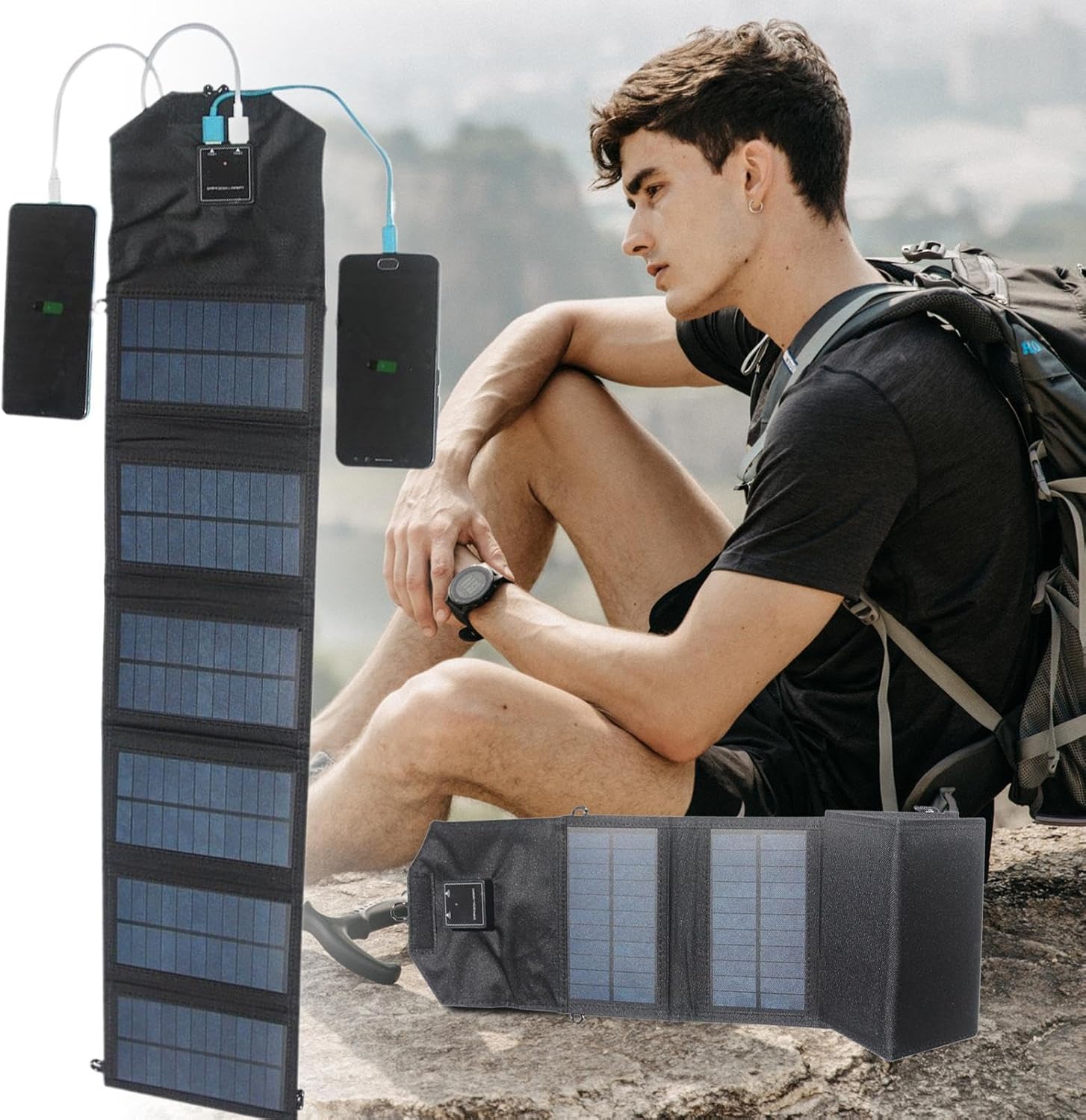 USB Solar Panel | Fast Charging Foldable Power Bank - 120W Solar Panel for Camping - for Phone Battery Travel Camping Hiking Fishing Picnic Backpacking