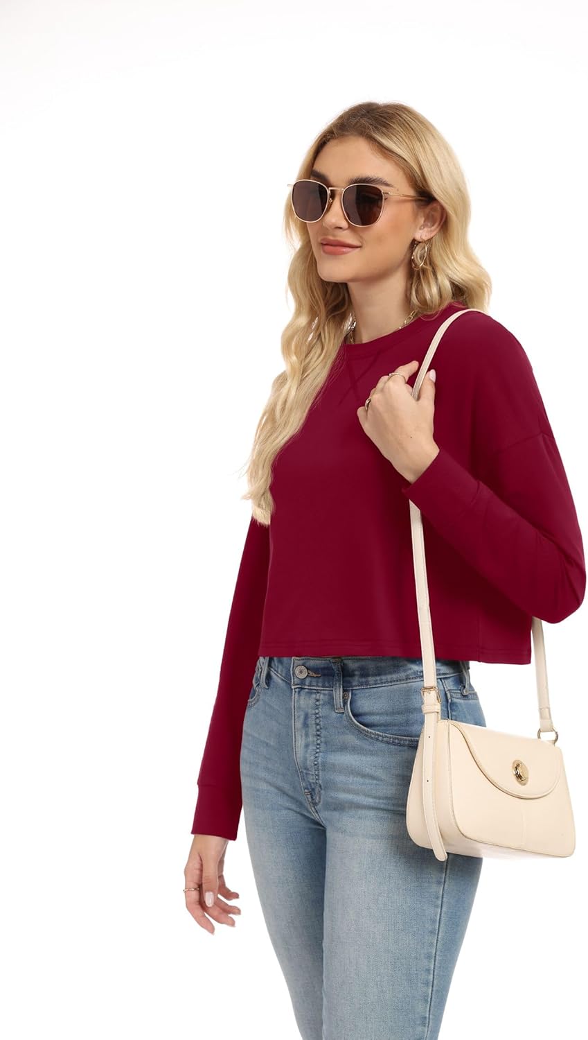 JINKESI Womens Long Sleeve Crewneck Cropped Sweatshirt Soft Loose Pullover Tops Fall Outfits - Image 4