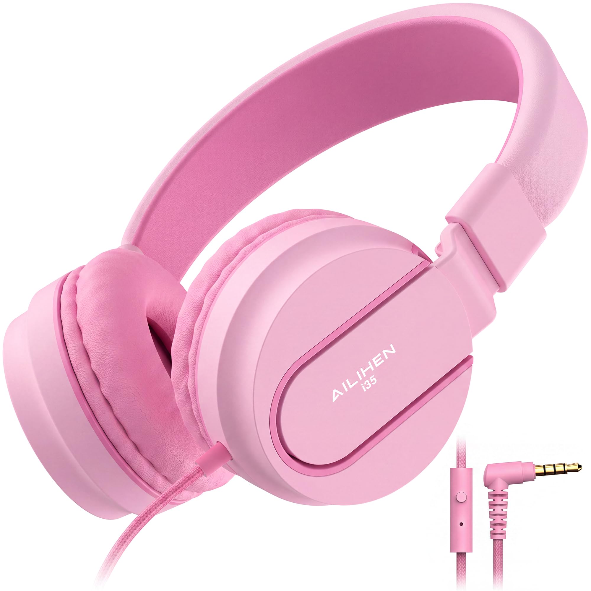 AILIHEN I35 Kids Headphones for School with Mic, 93dB Volume, Rose Pink