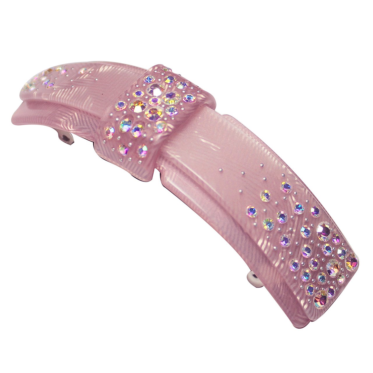Fancy Dual Layer Ribbon Crystal Rhinestone Hair Barrette - Rosy Pink