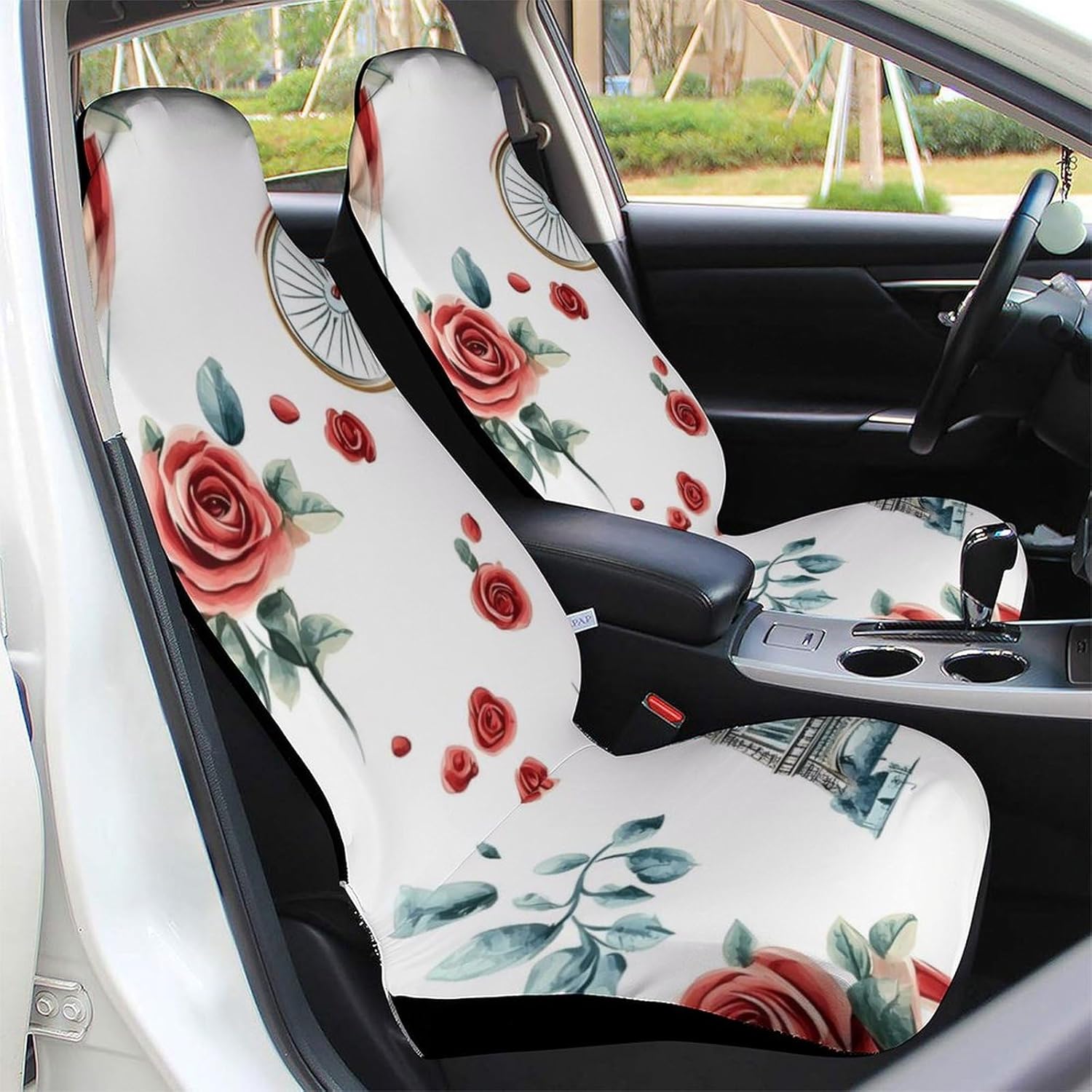 Eiffel Tower Paris Flowers Bicycle Car Seat Covers Universal Car Front Seats Protector Auto Interior Accessories 2PCS