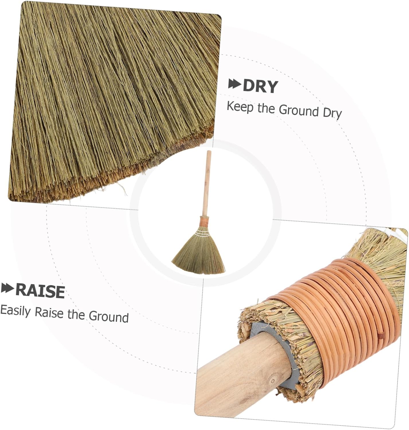 Abaodam Hand-Woven Miscanthus Broom with Wood Handle, Removable Head for Safe Cleaning, Natural Rustic Charm Indoor Sweeping Brush for Bedroom and Household Cleaning