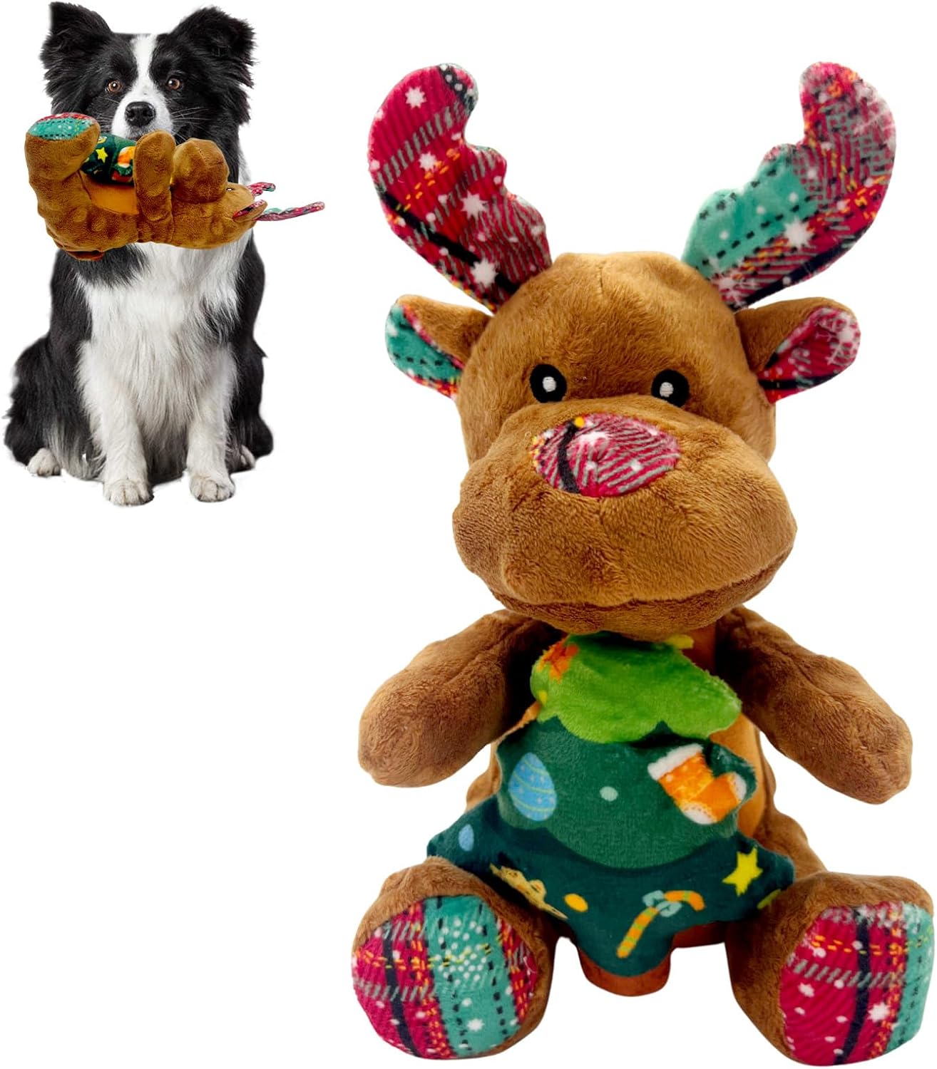 Juguete Navideño para Perro con Sonido, Reno y Árbol de Navidad