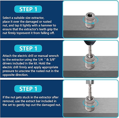 Miniatura 3 de Juego de 32 piezas de extractor de pernos, kit de extracción de tuercas y orejetas con unidad de 14 y 38 pulgadas, removedor de pernos redondeados