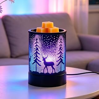 AVEKI Wax Melt Warmer, PTC Heating Plate, Metal Candle Wax Warmer with 5 Reusable Paper Pallets, Color-Changing Night Light, Fragrance Warmer for Home Office Decor Gifts for Women (Deer-Black)