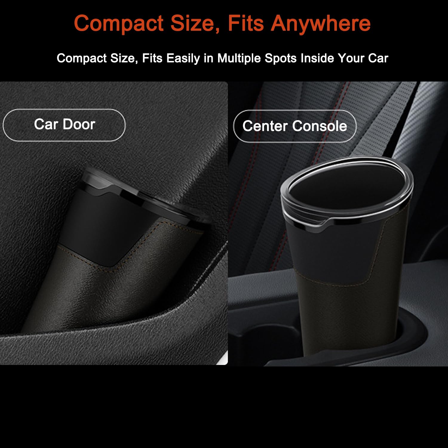 Leakproof Car Trash Can with Removable Liner, Mini Waterproof Car Trash Bin for SUV Truck, Small Auto Garbage Can for Vehicle, Home & Office, Multipurpose, Easy to Clean (Black)