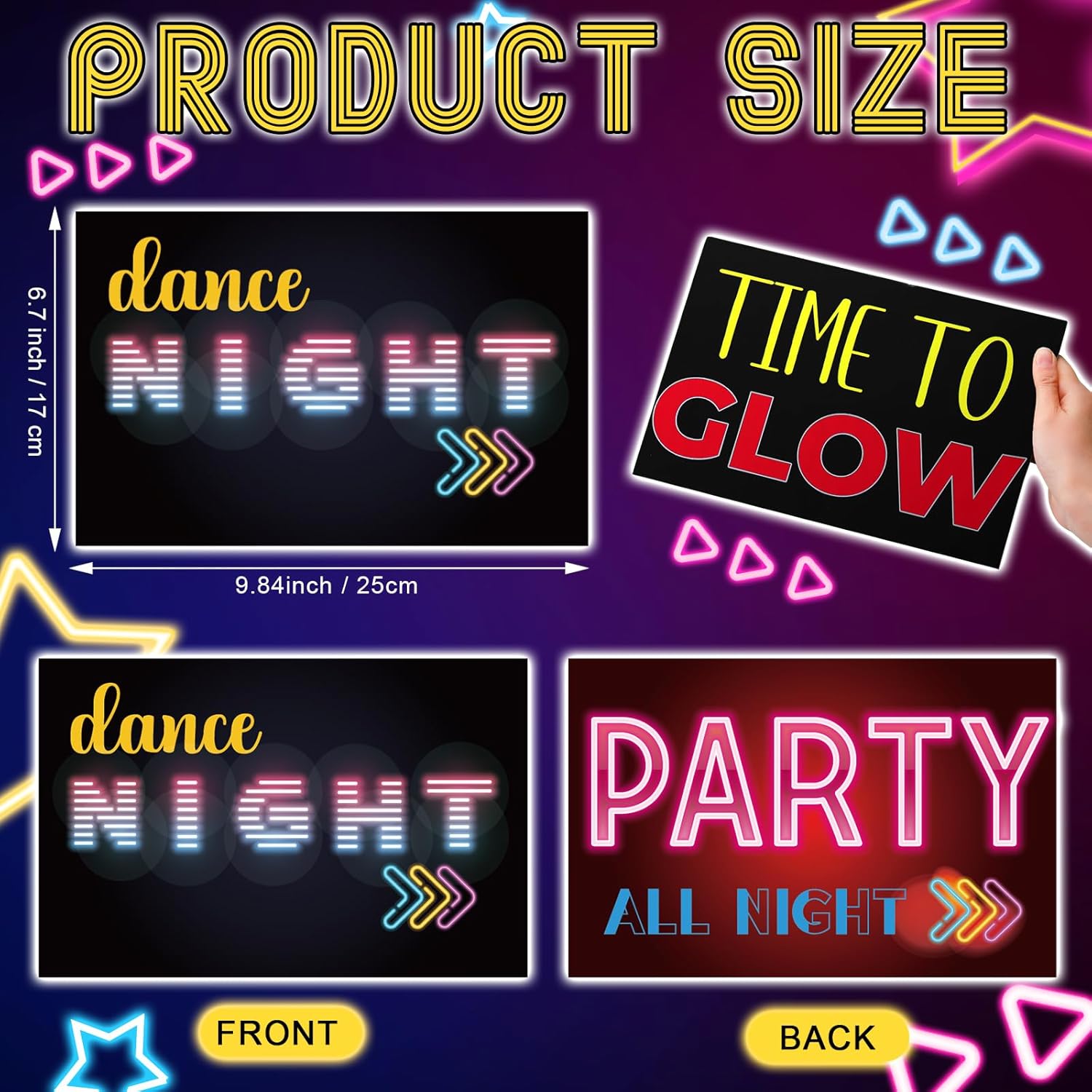Motiskyy 12 Pcs Neon Party Decoration Glow in The Dark Party Supplies Neon Photo Booth Props for Birthday Let's Glow Themed Disco Black Light 80s 90s Decorations Supplies