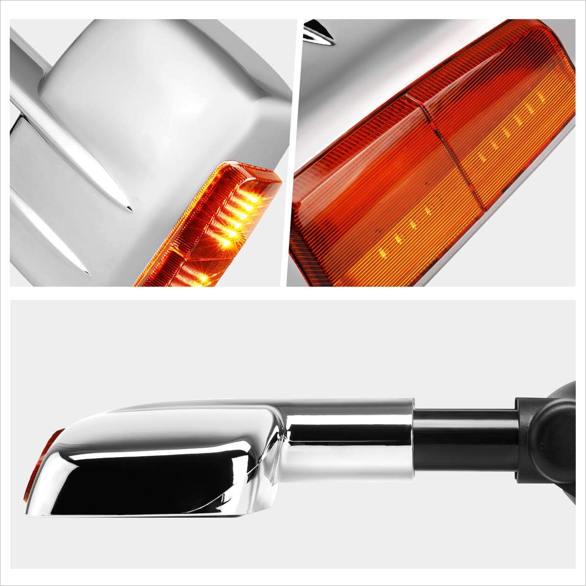 [Pair] Manual Telescopic Tow Towing Mirrors Side Mirrors w/LED Signal Compatible with Silverado Sierra 07-14,Chrome