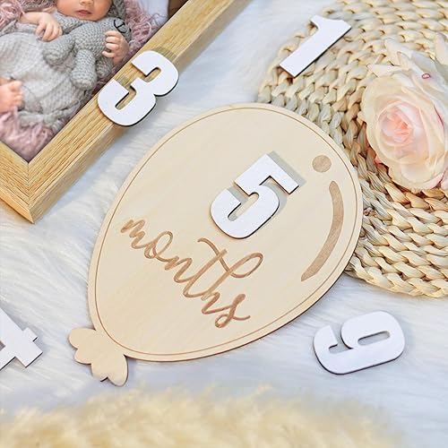 Miniatura 49 de Tarjetas de hitos mensuales para bebés, discos de hitos mensuales de madera, accesorios de fotografía para recién nacidos para documentar el Disco
