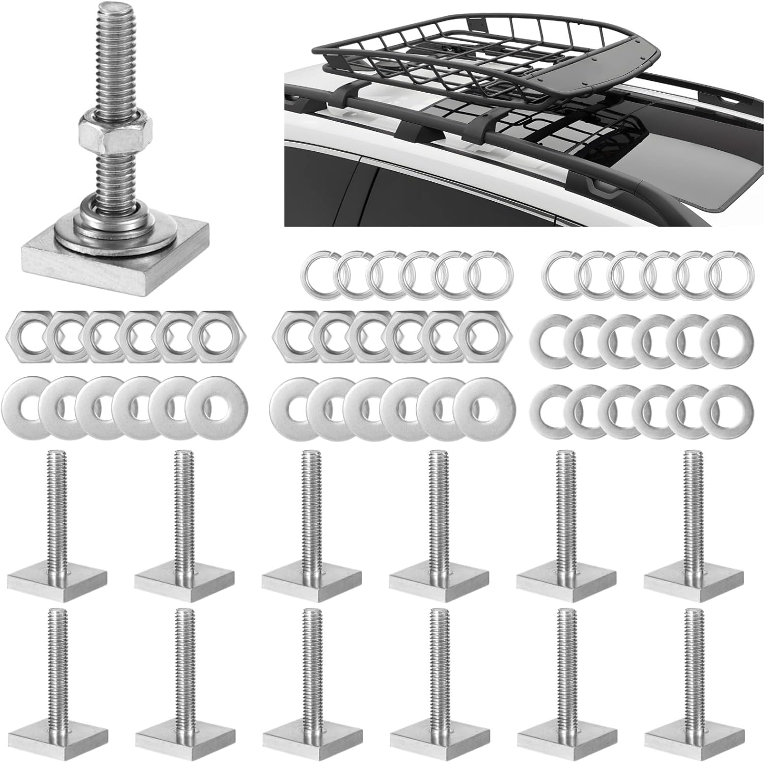 M6×35 Mm Stainless Steel T Slot Bolts, 12 Pcs T-Track Bolt Adapters with Washers and Nuts, for Roof Rack Cross, and Kayak Racks
