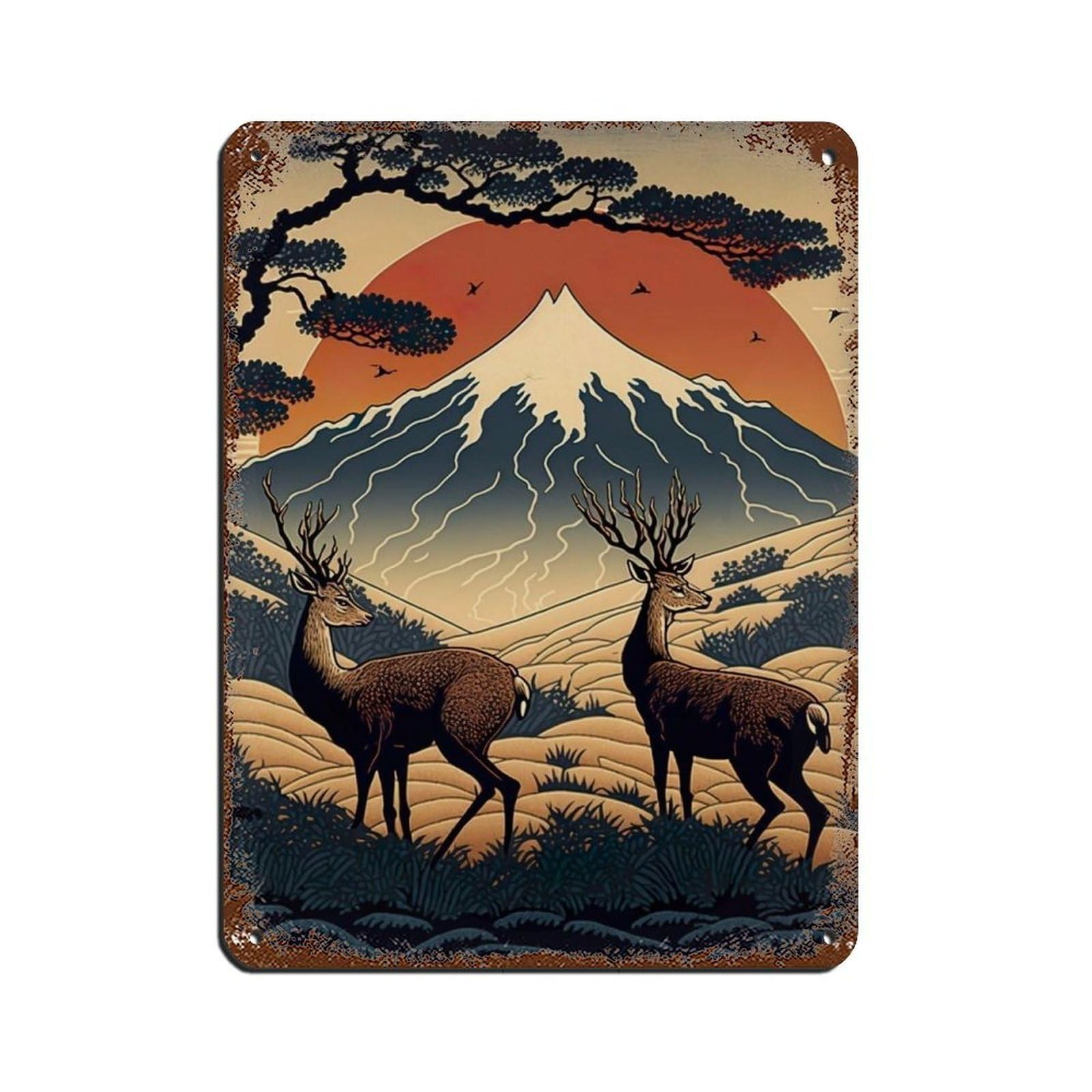 Sika Deers, Ukiyo-e Art Poster Retro Poster Metal Tin Sign Chic Art Retro Iron Painting Bar People Cave Cafe Family Garage Poster Wall Decoration 12x16inch(30x40cm)