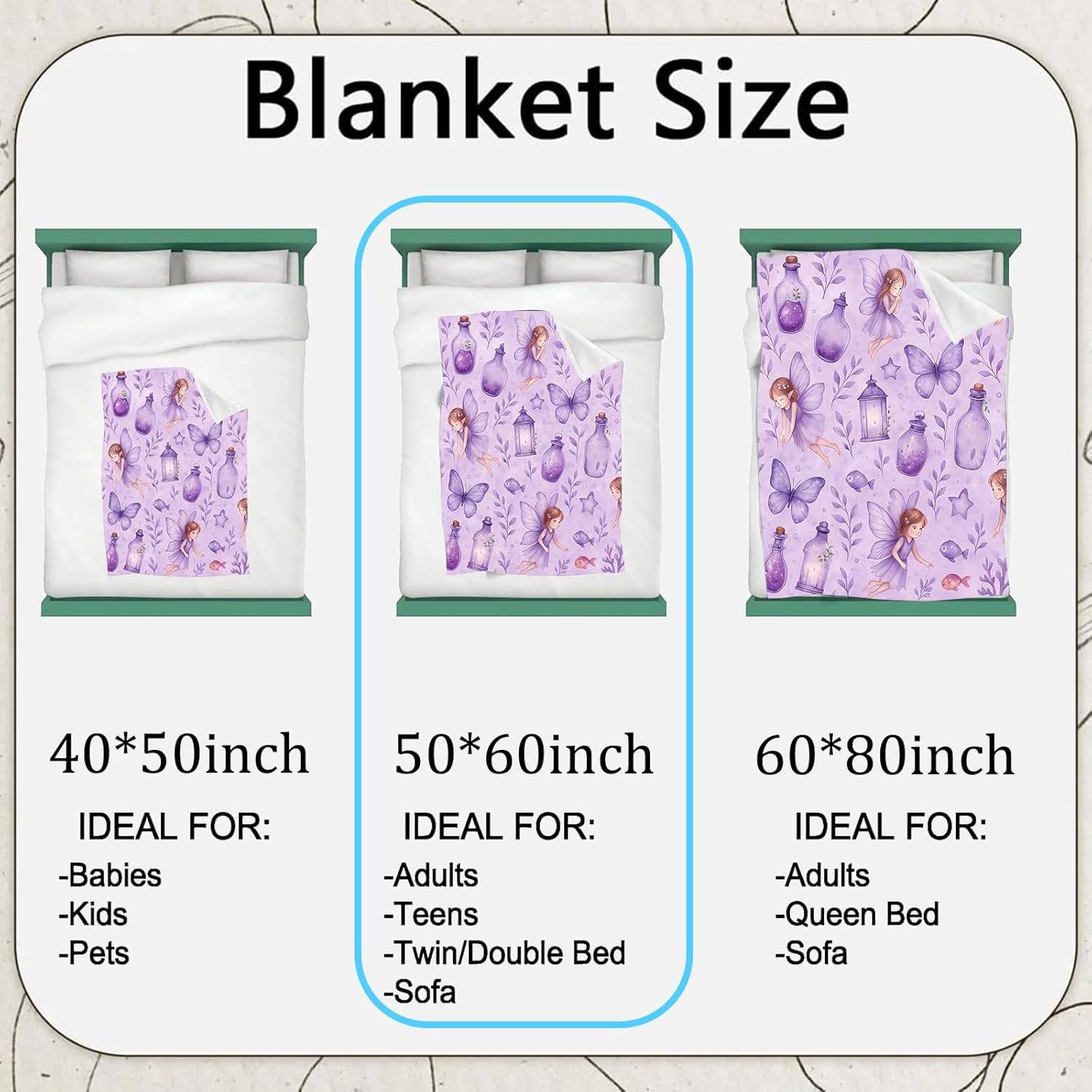 Dreamy Fairy Flannel Blanket,Purple Fantasy Design Throw with Cute Angel,Lantern,Bottle and Butterfly,Lightweight Fleece Blankets for Women Lover,Couch,Cabin,Bed,Camping Decor Gifts,60x50in