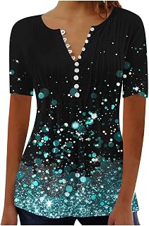 Summer Tops for Women 2026 Trendy Boho Floral Print Tunic Shirts Short Sleeve Button v Neck Tshirt Casual Loose Blouse