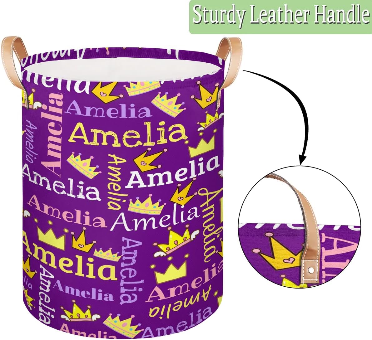 Personalized Laundry Basket, Custom Gift Laundry Hamper, Collapsible Nursery Waterproof Laundry Baskets, Dirty Clothes Toy Hamper with Handles Cute Crown Purple