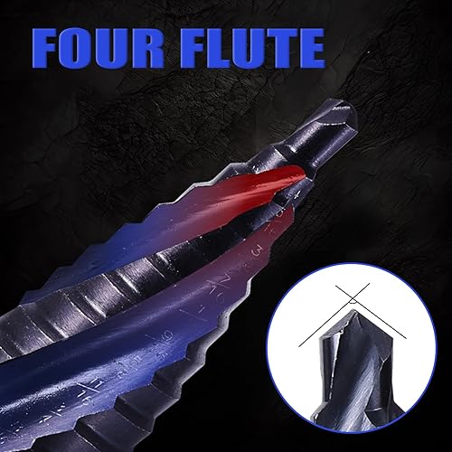 Miniatura 6 de Broca escalonada de cobalto con cuatro espirales de flauta, 316"-78" M35, resistente al desgaste, revestimiento AlTiN, vástago hexagonal de 14