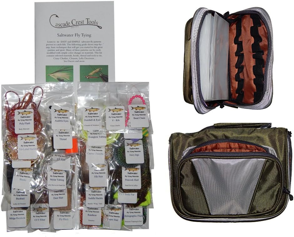 Cascade Saltwater Fly Tying Material Kit with Essentials Tying Materials Bag
