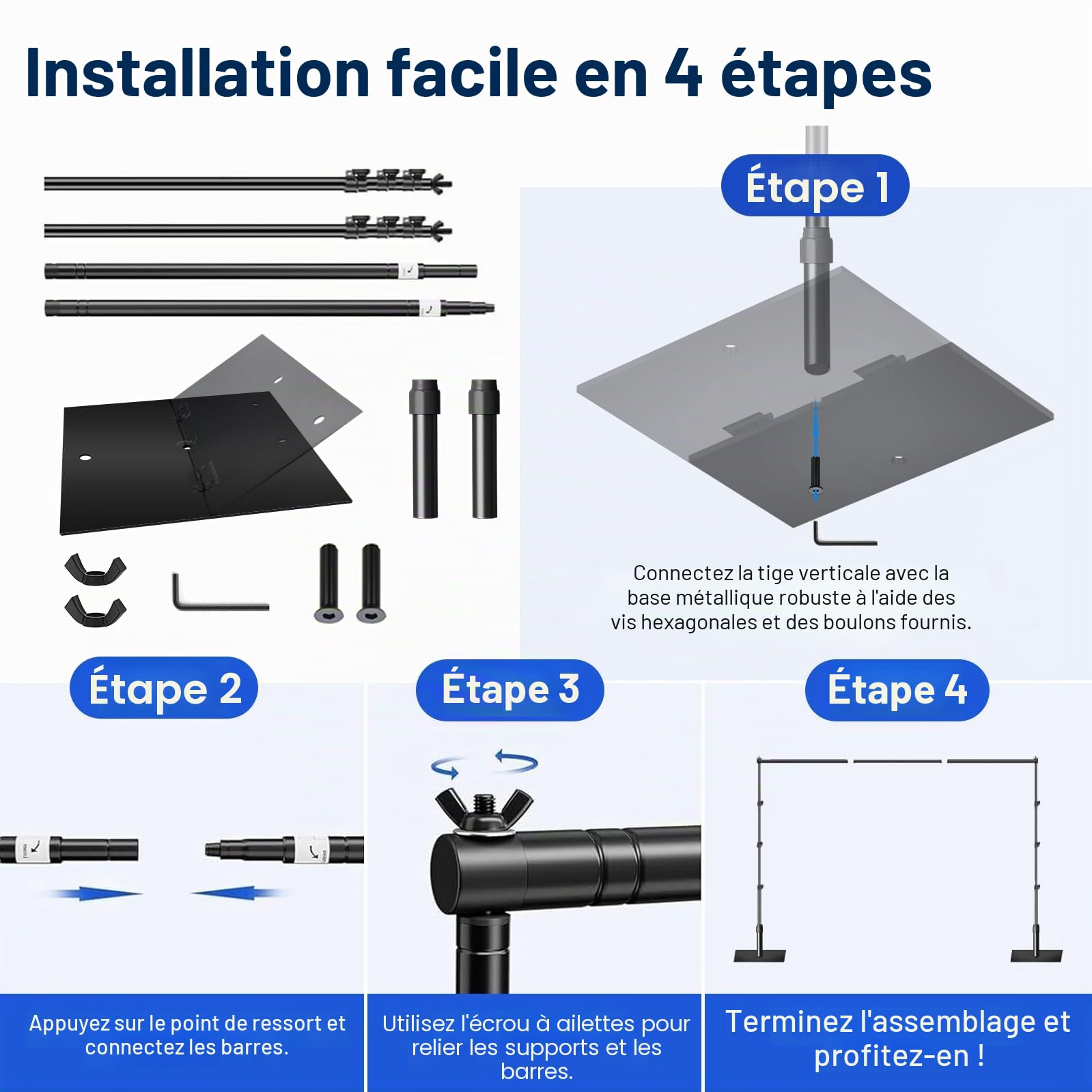 EMART Support Fond Photo 3x3m, Système Toile de Fond Réglable avec Socle en Acier pour Photographie, Studio Vidéo Photo, Fêtes d'anniversaire