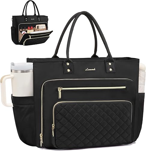 Miniatura 10 de LOVEVOOK Bolso de Profesora para Mujer, Bolso de Mano para Trabajo, Bolso para Laptop con Gran Portavasos, Bolso Profesional para Enfermera, Maletín