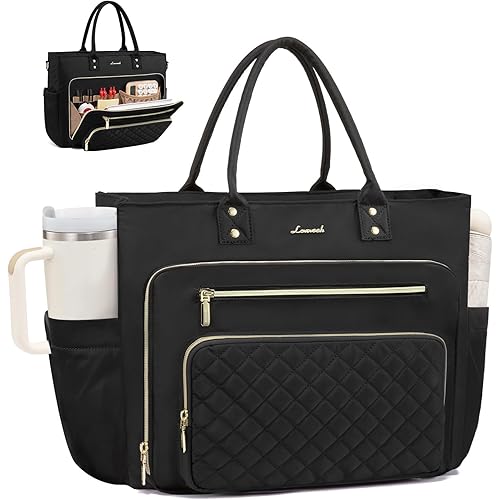 LOVEVOOK Laptop Tote Bag for Women, Work Bags Computer Laptop Bag, Teacher Tote Bag, Professional Briefcase Business Large Purses Handbag, Black, 17 Inch