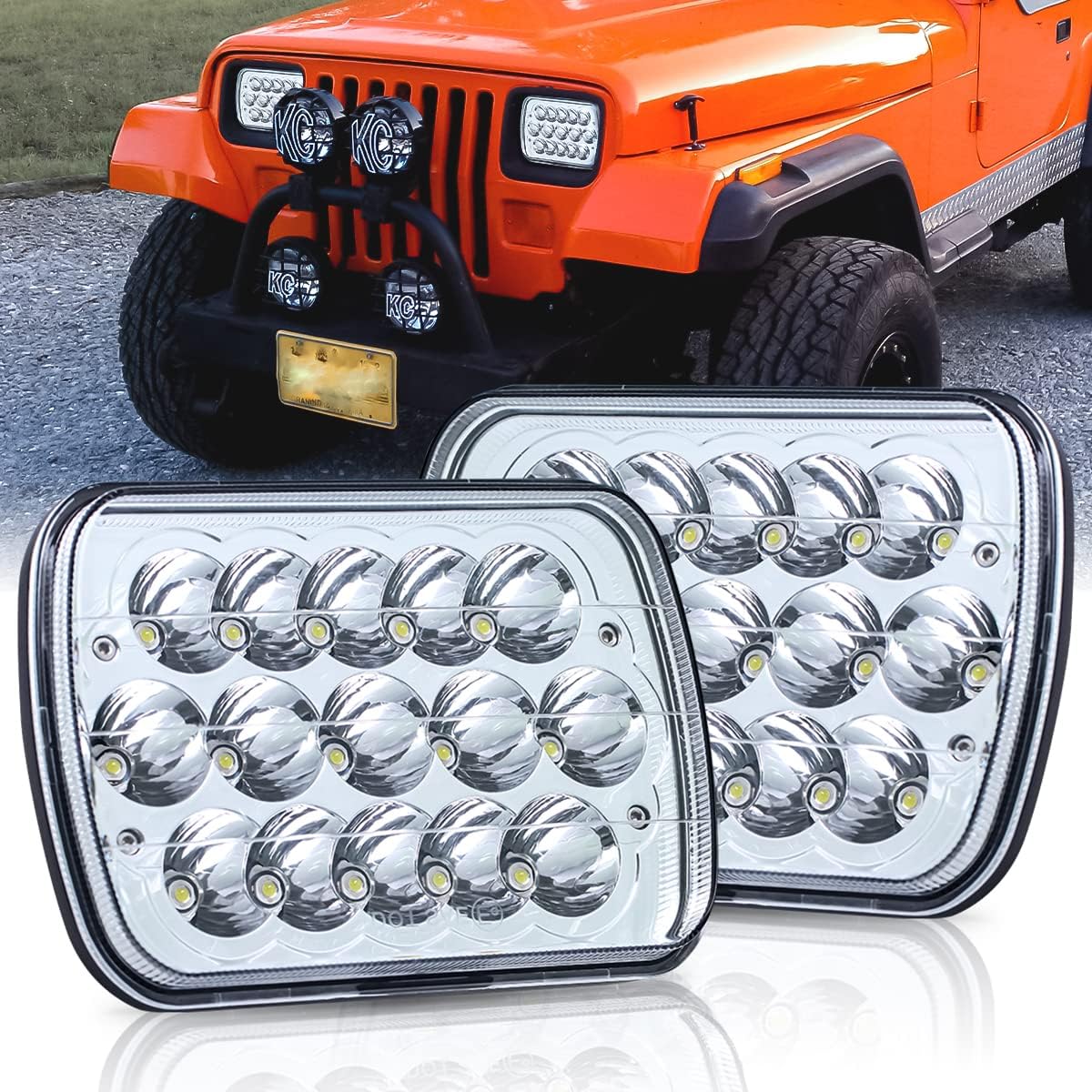LEDUR 5x7 7x6 Inch LED Headlights Dot Approved Rectangular 2PCS 90W H6054 Headlamp with Hi/Low Sealed Beam Compatible with H5054 Chevy S10 Blazer Express Van/Jeep Wrangler YJ XJ Cherokee Truck