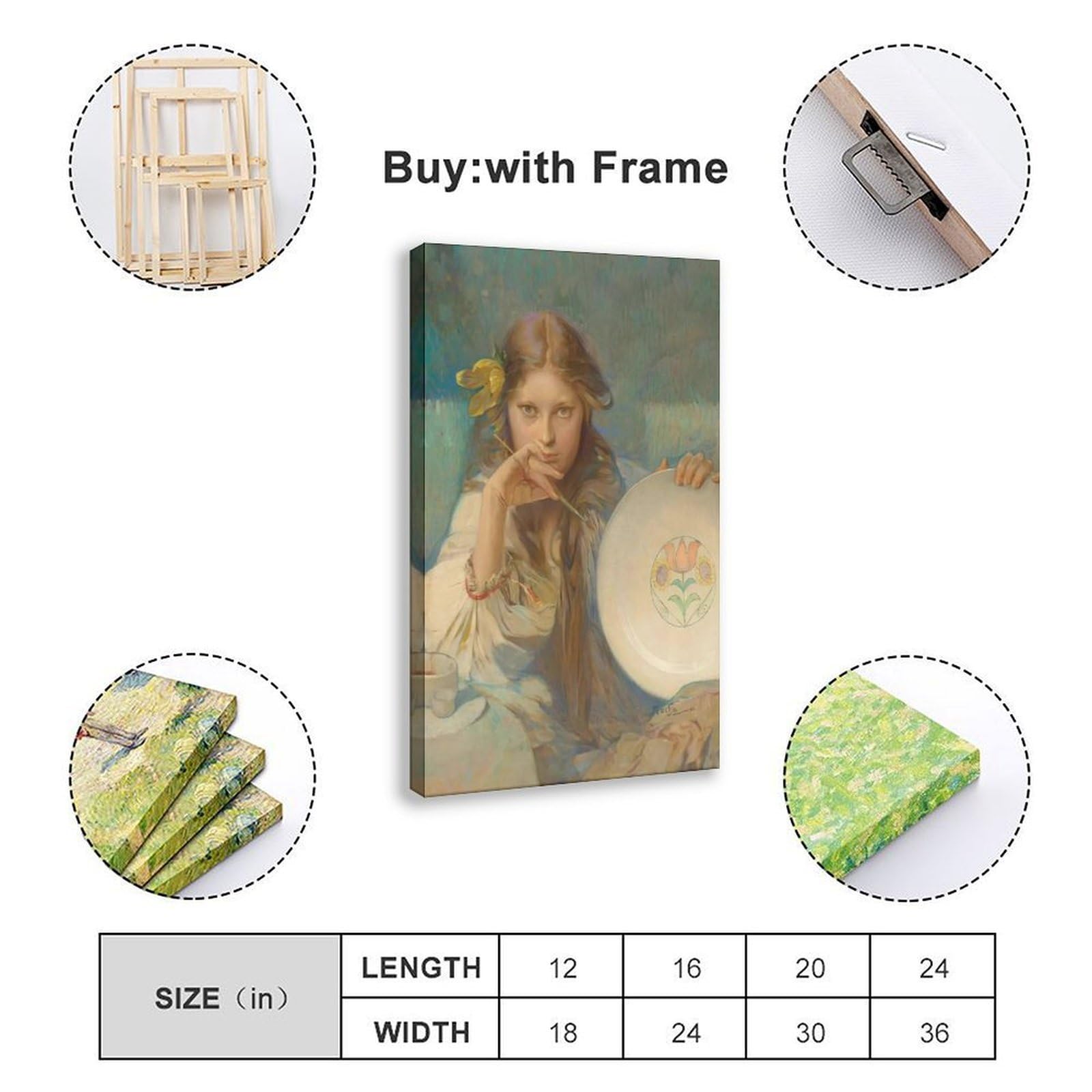 Stampa artistica da parete con ragazza con un piatto con motivo folk, stampa artistica da parete per soggiorno, camera da letto, decorazione 61 cm L x 91,4 cm W