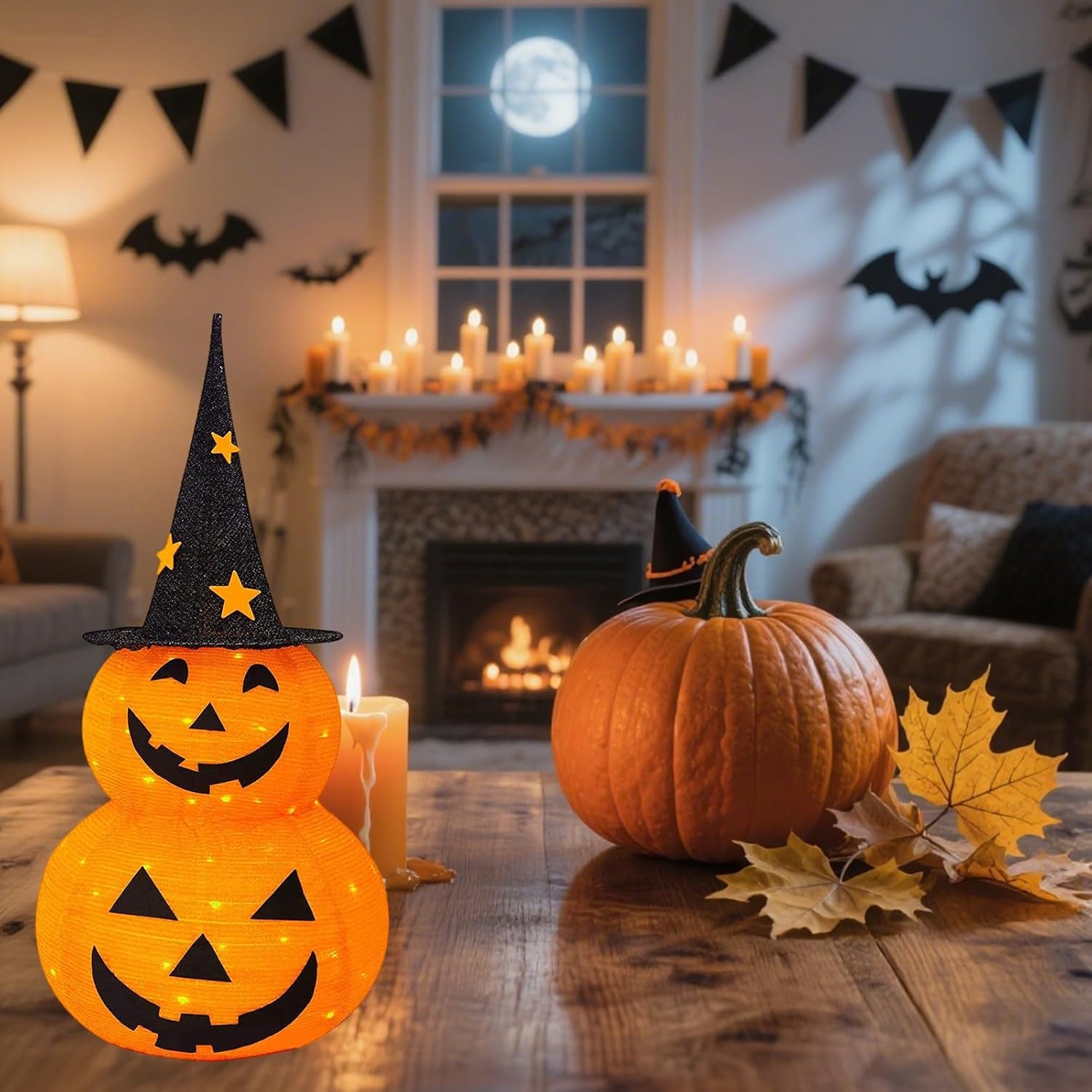 Halloween Pumpkin Decoration with 50 LED Lights Foldable Design Metal Stand for Indoor Outdoor Holiday Decorating Halloween Pumpkin Decorations