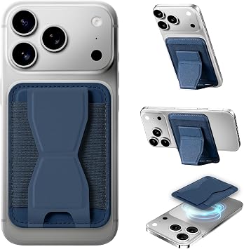 for MagSafe Wallet with Adjustable Stand Grip,5 Card Elasticity Holder Stronger Magnetic Slim Wallet for iPhone Air 17/16/15/14/13/12 Pro Blue