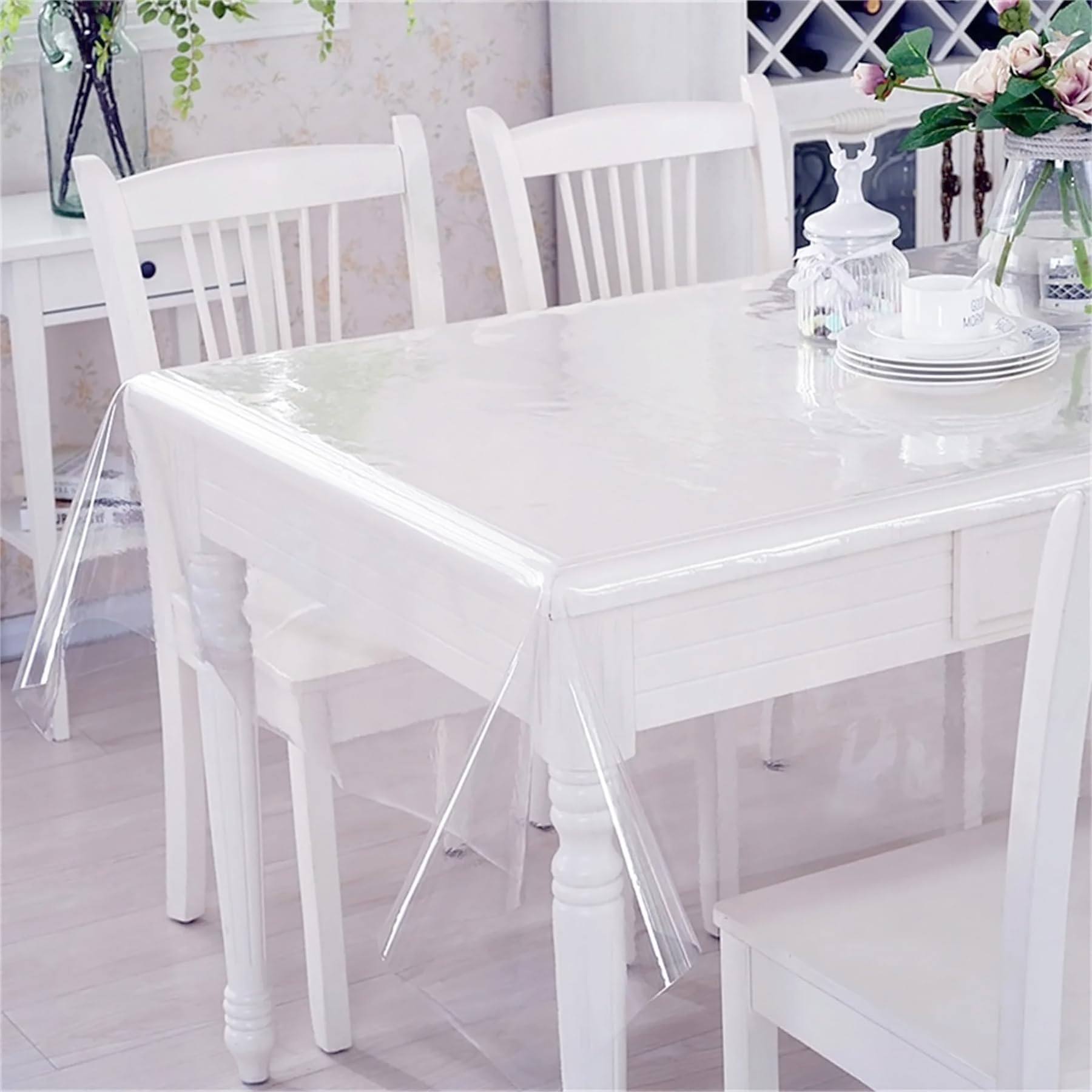 GLUN® PVC Transparent Dining Table Cover 6 Seater, Rectangular Dinning Table Cover Clear Transparent Sheet