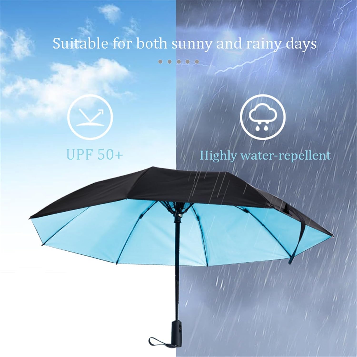 Portable Umbrella with Fan, Foldable Sun Umbrella with Fan, Usb Rechargeable Umbrella for Summer Cooling, for Golf, Walking, Travel