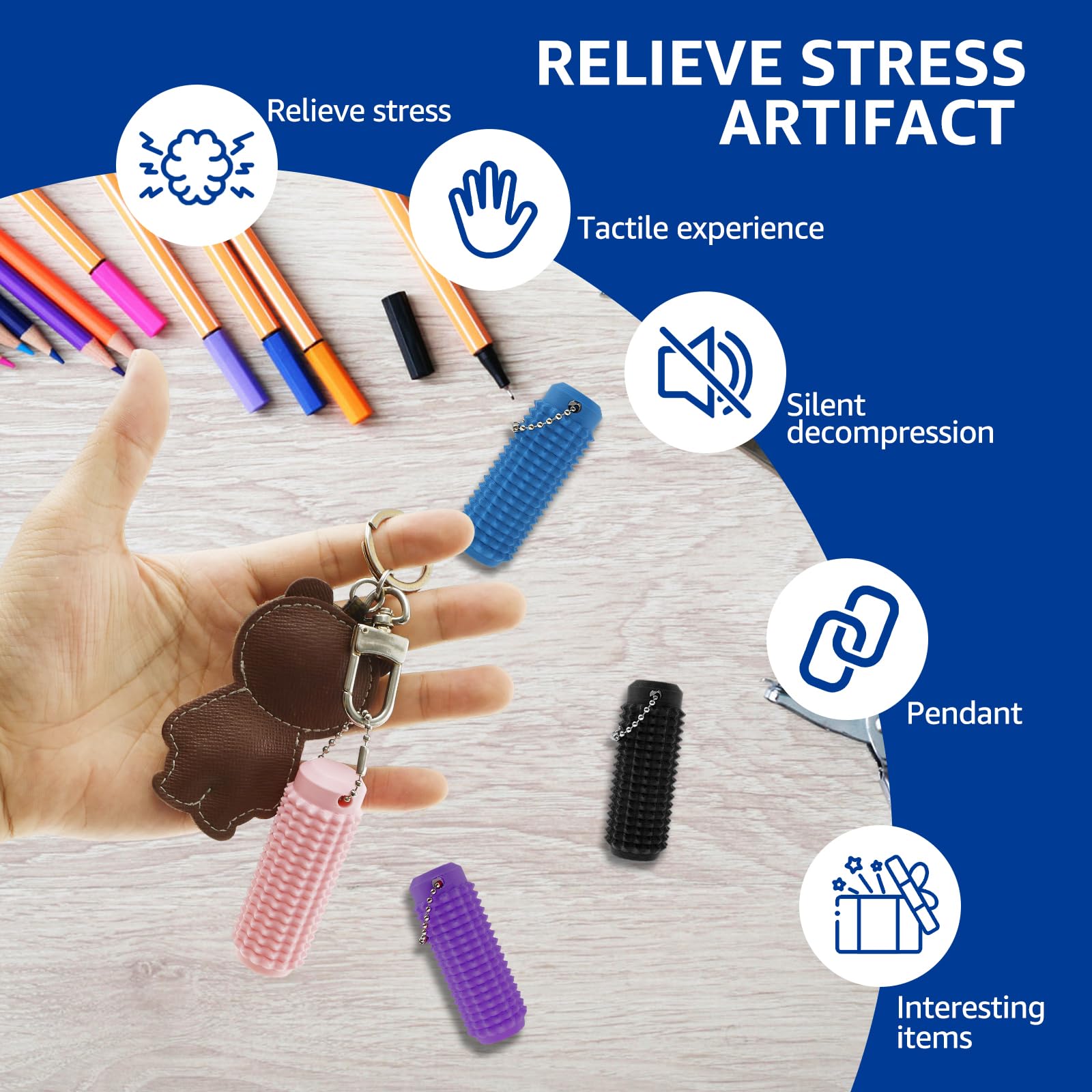 Foppla 4Pcs Spiky Grippie Stim Keychain,Sensory Stimming Anxiety Stress Relief Calming Toy Keychain,Small Reusable Spiky Massage Pendant for Adults Kids Teens Focus in Office Classroom - Image 2
