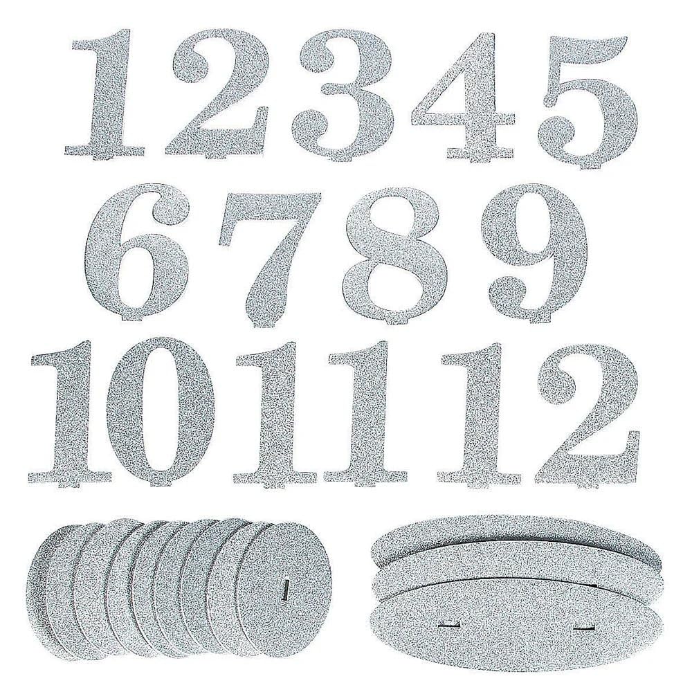 Fun Express 1-12 srebrnych brokatowych numerów stołowych - 12 sztuk