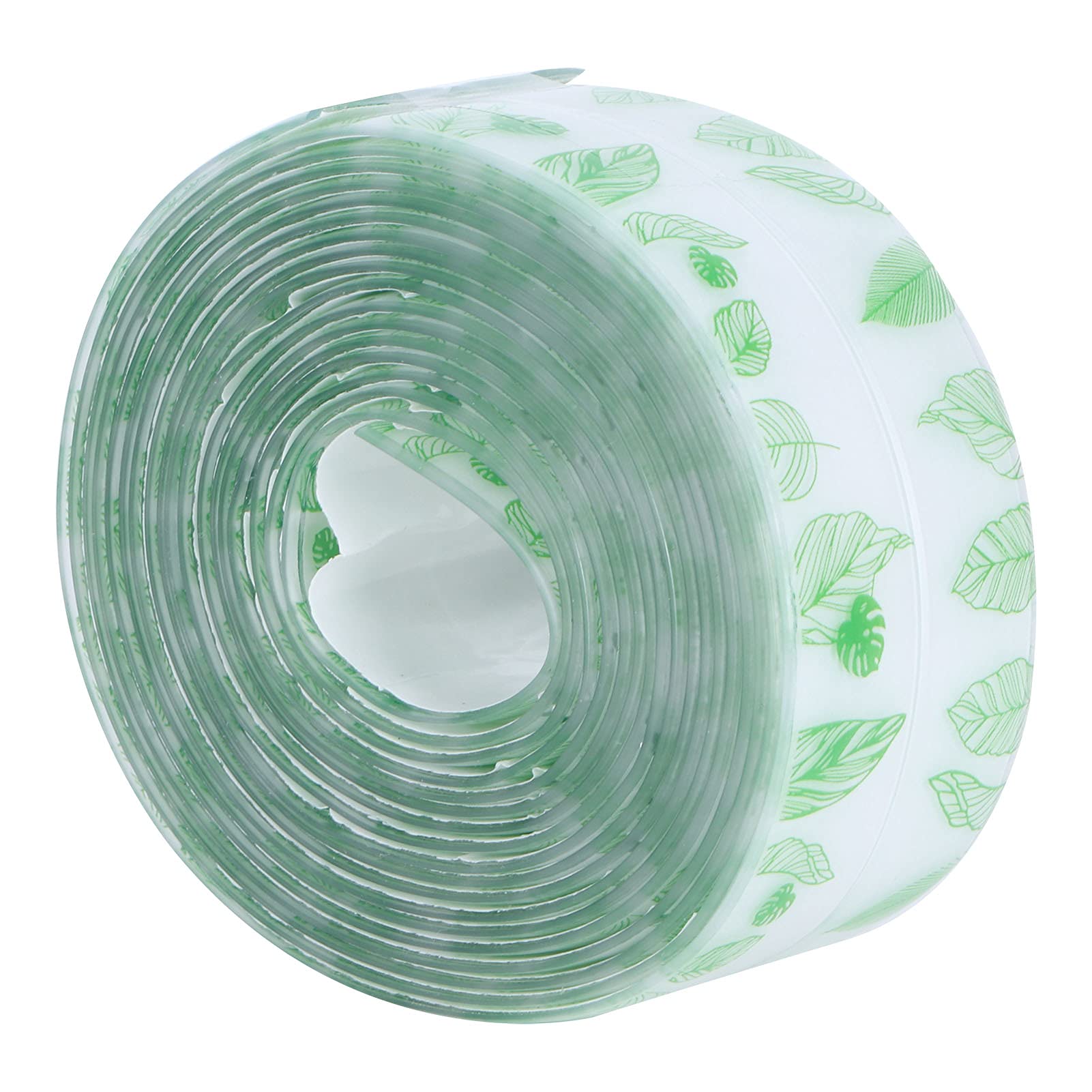 Sunicon Bathroom Shower Sink Bath Sealing Strips Tape, PVC Self Adhesive Wall Sealing Tape Waterproof Self Adhesive Sticker Caulk Strip (Transparent Green Leaves)
