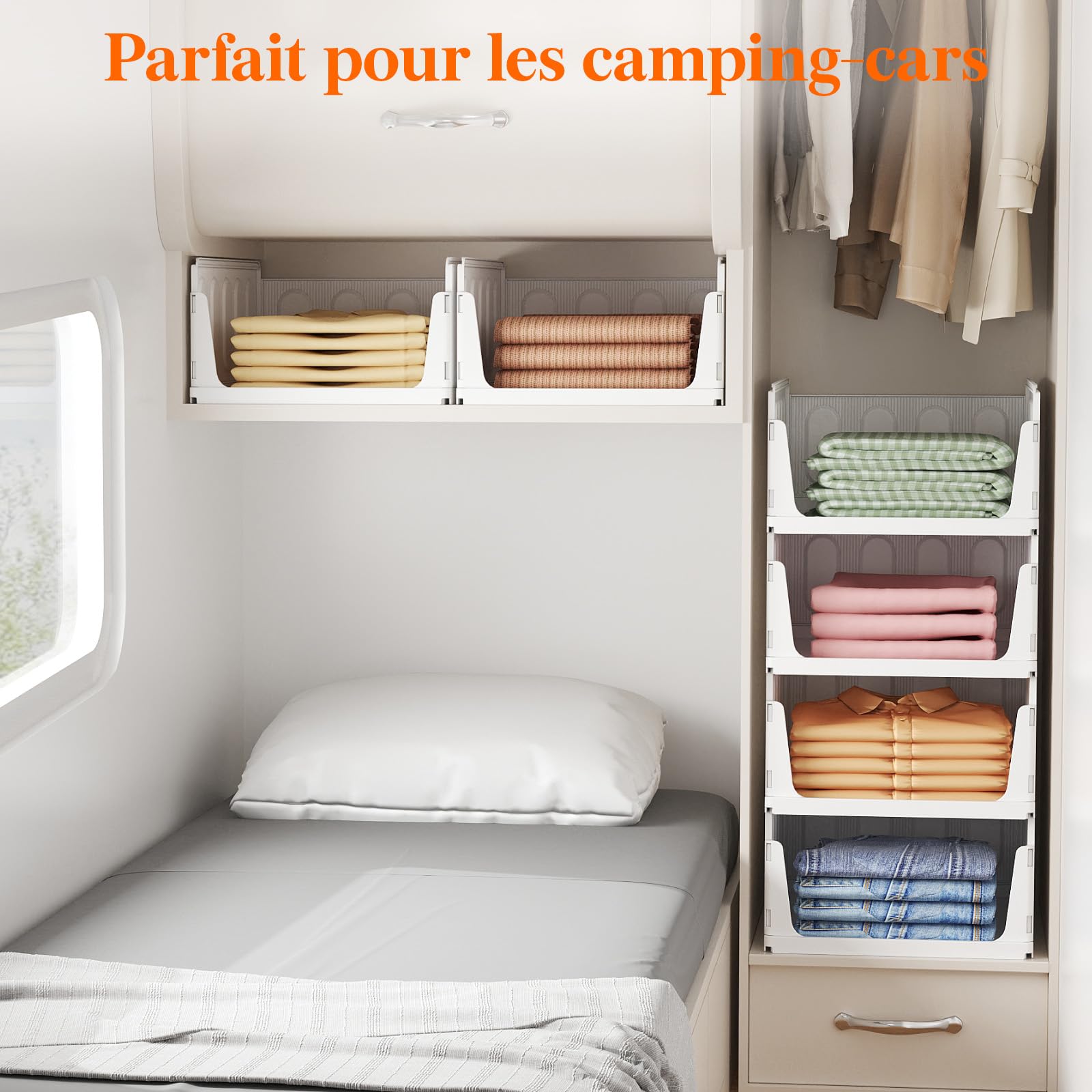 Lifewit Boîtes de Rangement pour Vêtements, Organisateur de Penderies Empilables, Blanc Bacs Individuels en Plastique, Idéal pour Placard de Cuisine, Armoire de Camping et Salle de Bain, 24L, Lot de 8