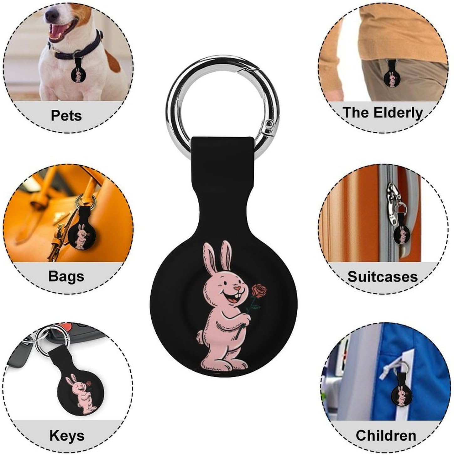Rabbits with Rose Funny Cover Compatible with AirTag | Protective Case GPS Tracker Holder for Wallet Luggage Pets