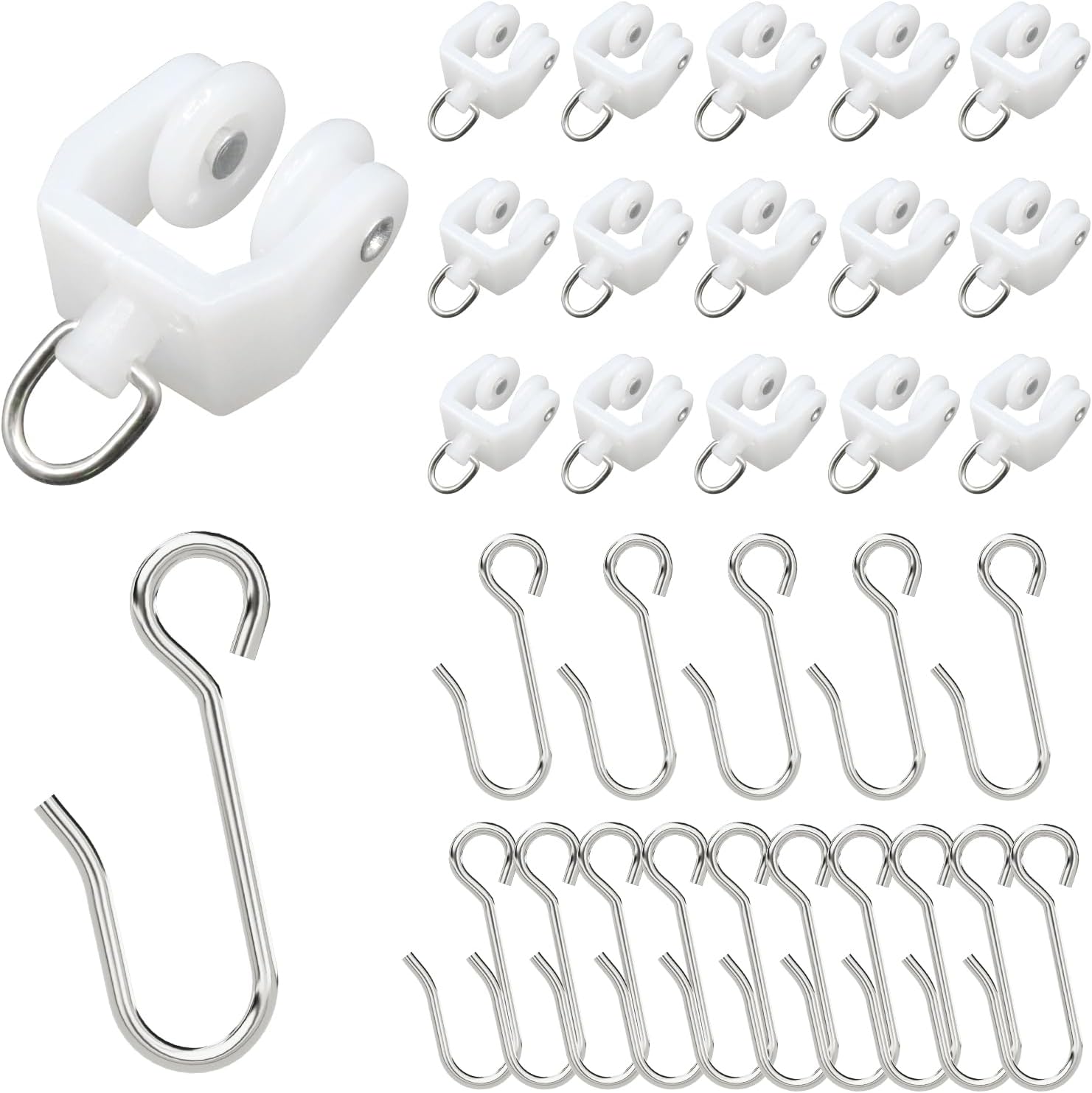Flexible Bendable Ceiling Curtain Track Roller Hooks Plastic Metal Gliders with Hooks for Shower Window（15PCS-White）