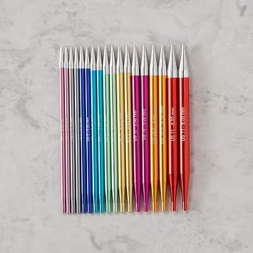 Knit Picks Aluminum Interchangeable Circular Knitting Needles Set (Prism) | 9 sizes of 4.75 inch long knitting needles with color-coordinated sizes, includes cables, end caps, and connectors.