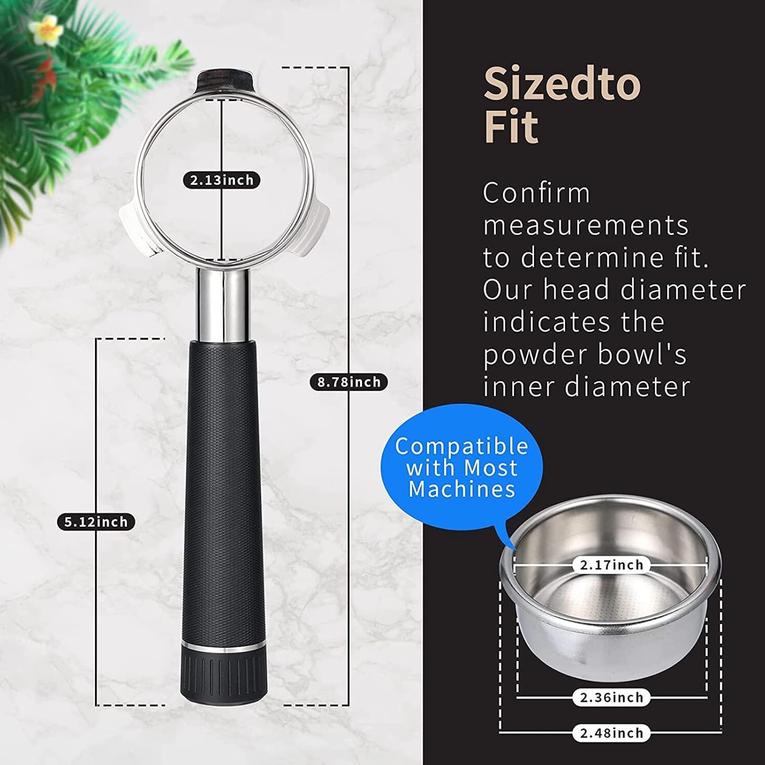 54mm Bottomless Portafilter,Espresso Bottomless Portafilter with 3 Ear,with Silicone Ring and Filter Basket,Anti-Slip Alloy Handle,for Breville870/875/878/880 Coffee Machine