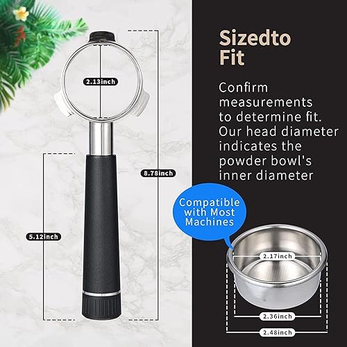 Miniatura 8 de Portafiltro sin fondo de 2.126 in, portafiltro sin fondo espresso con 3 orejas, con anillo de silicona y cesta de filtro, mango de aleación